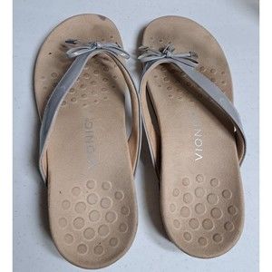 Vionic Women’s Bella II Grey Thong Slip On Sandal Size 9 Bow Detail